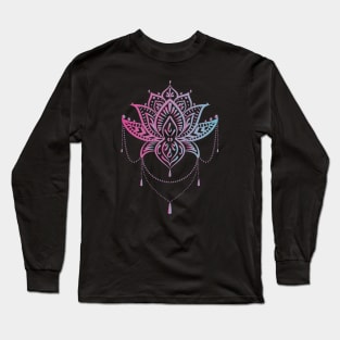 Lotus Mandala Pink and Blue Long Sleeve T-Shirt